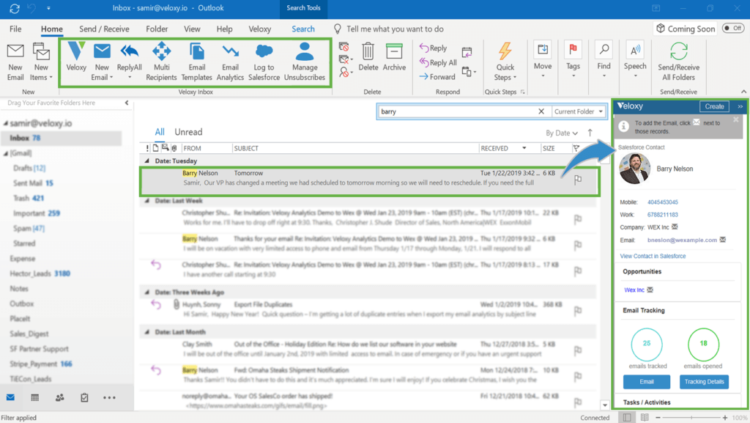 veloxy's outlook inbox ai sales assistant software