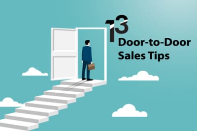 a new door to door salesman reading sales tips